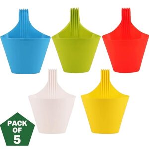 Plastic Hanging Planters 5 Pcs (8 Inch, Multicolor)