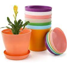 Plastic Round Flower Pots with Tray for Home Planters